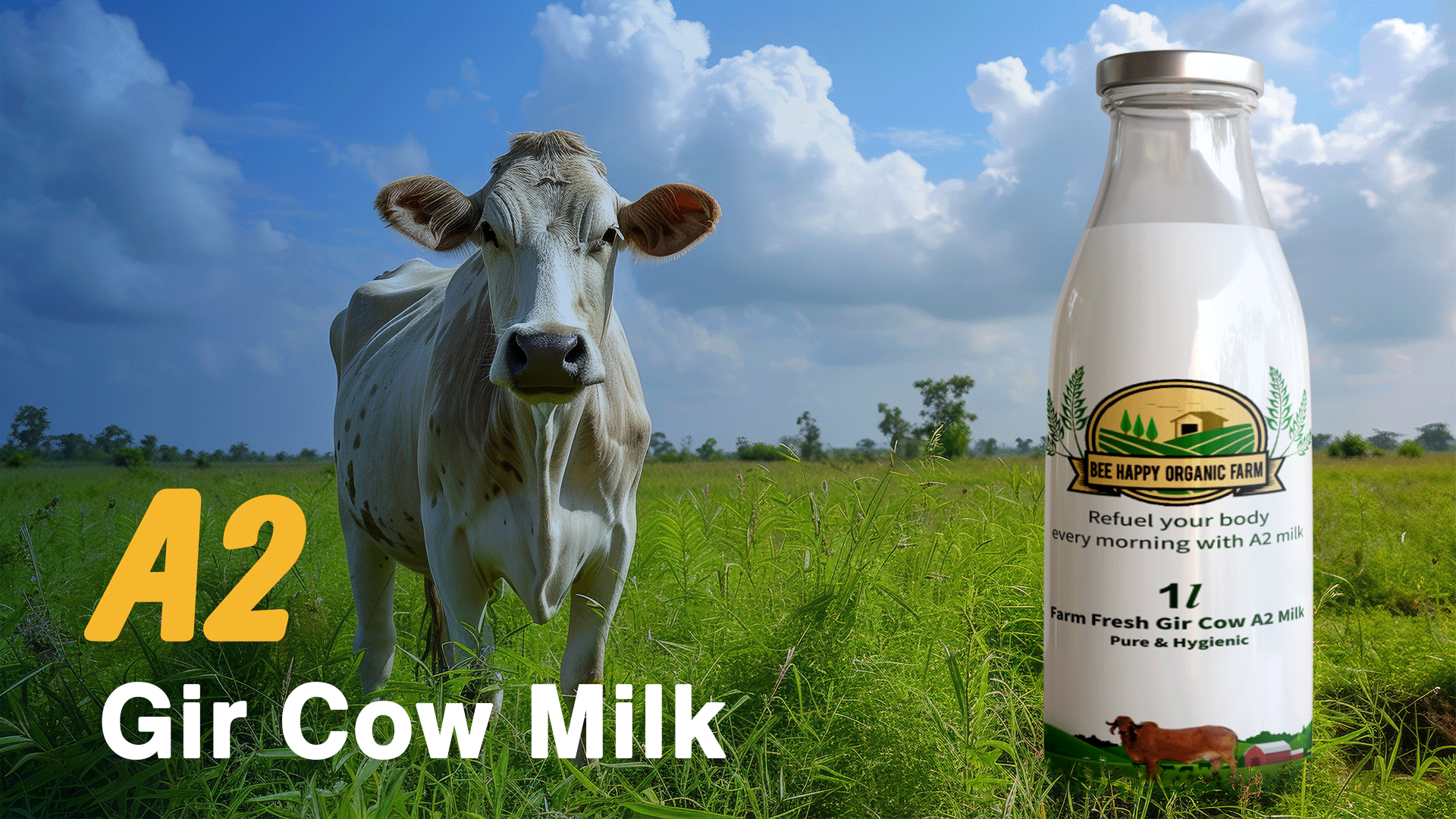 Cow with milk Bottle, Gir Cow Milk